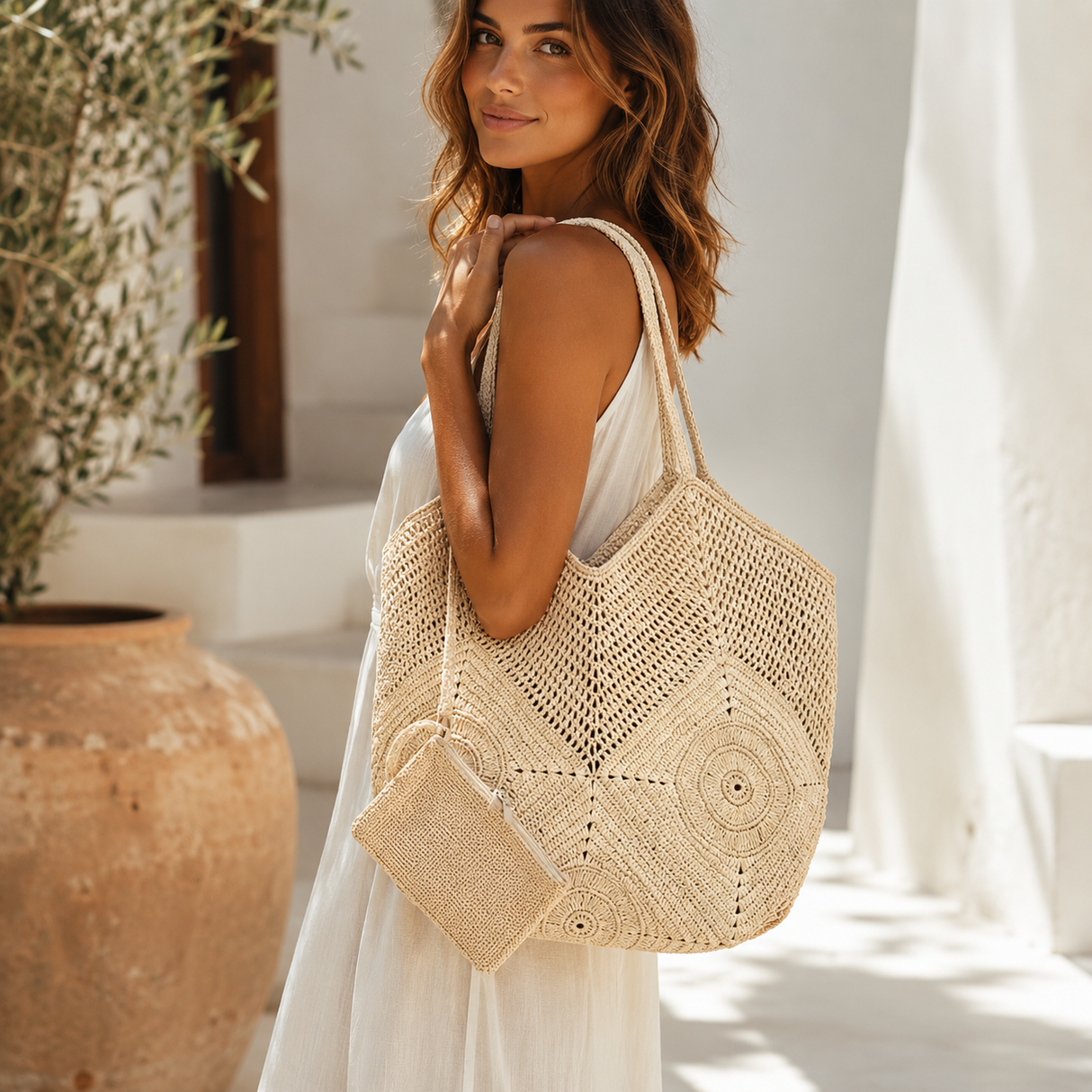 BAGATELLE - Cabas Asy en raphia naturel