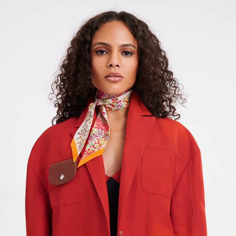 LONGCHAMP - Bandeau soie collier de fleurs Orange