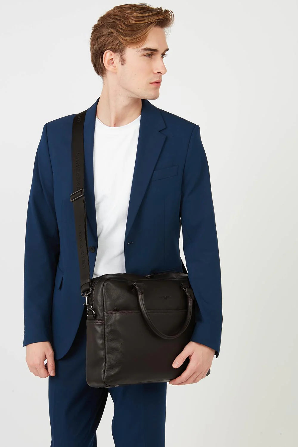 LANCASTER - Porte-documents homme en cuir lisse - Marron