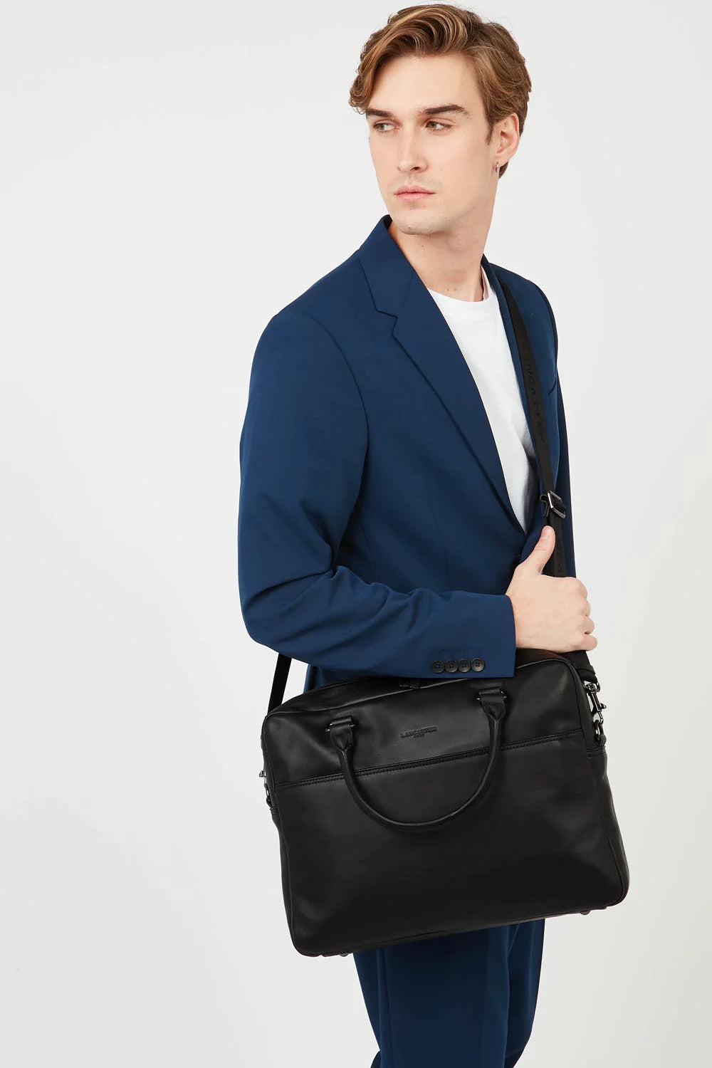 LANCASTER - Porte-documents homme en cuir lisse - Noir