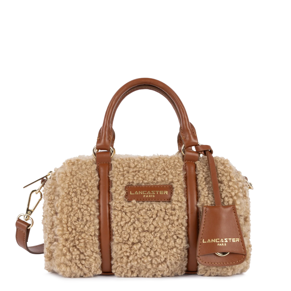 LANCASTER - Mini sac polochon femme effet moumoute Cognac