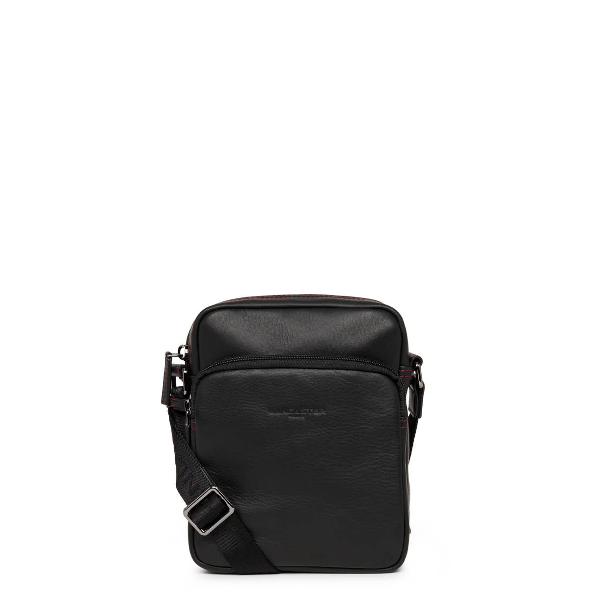 LANCASTER - Sac porté épaule homme en cuir lisse Noir