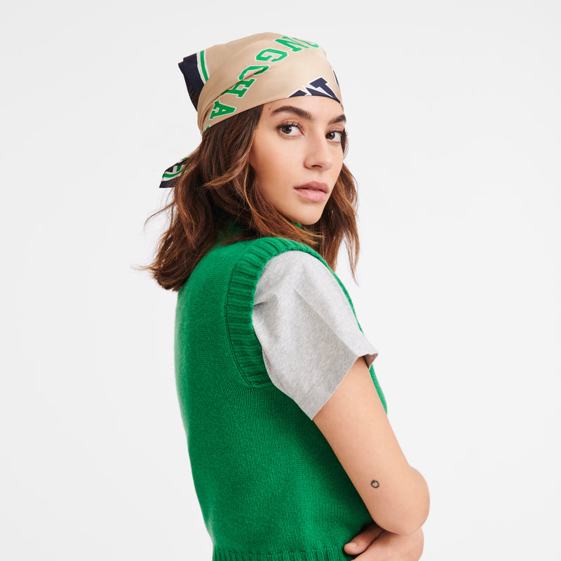 LONGCHAMP - Foulard soie Go the extra Mile - Beige
