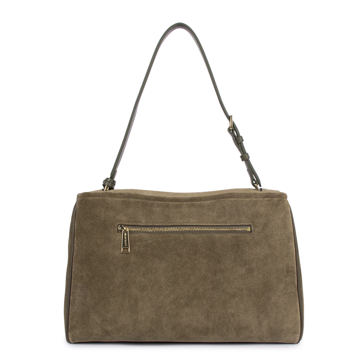LANCASTER - Grand sac cabas porté épaule en cuir velours Suède Grace Khaki