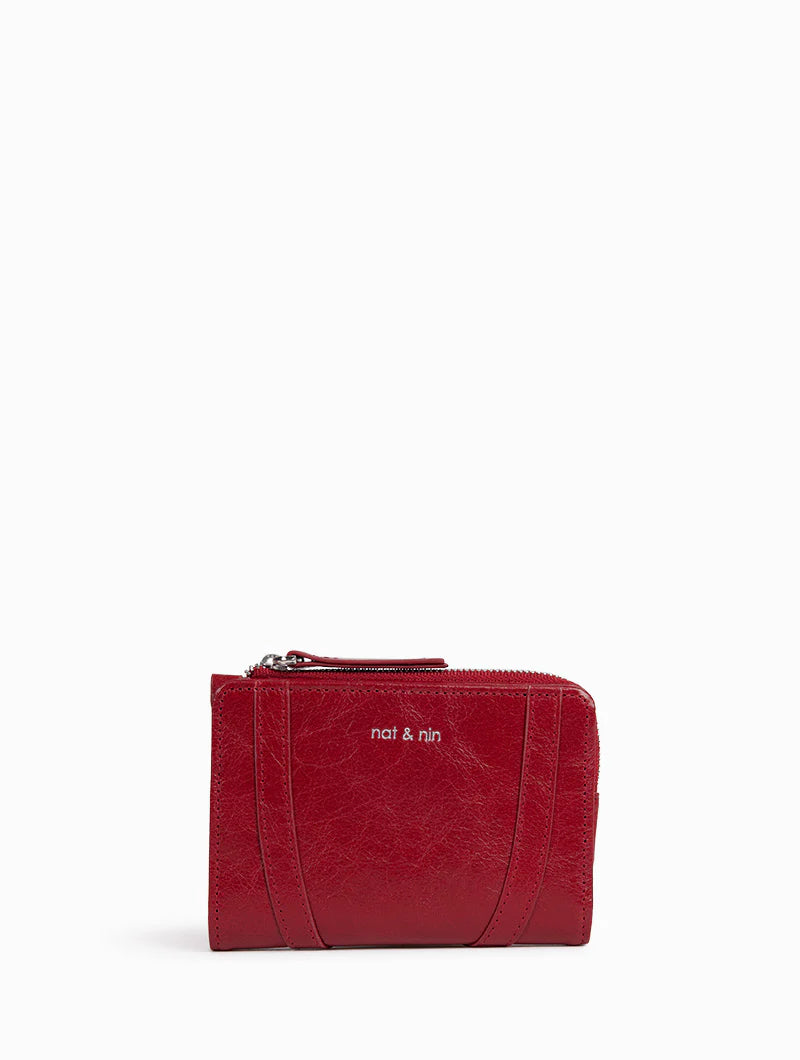 Nat Nin Soly portefeuille rouge passion - élégant porte-monnaie en cuir rouge avec fermeture éclair.