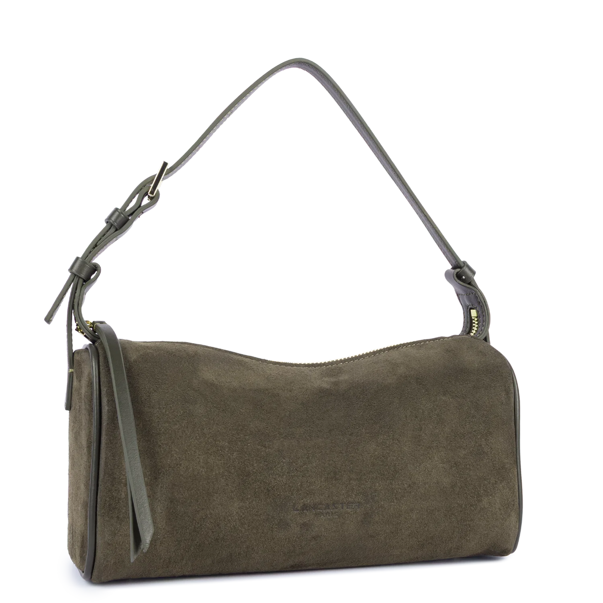 LANCASTER - Sac baguette porté épaule en cuir velours Suède Khaki