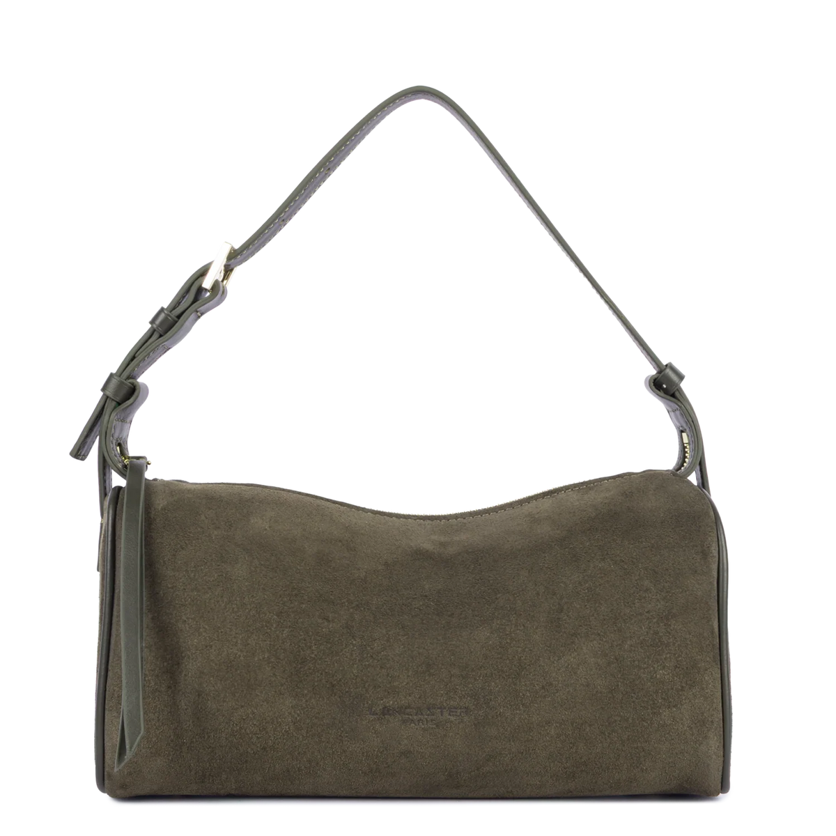 LANCASTER - Sac baguette porté épaule en cuir velours Suède Khaki