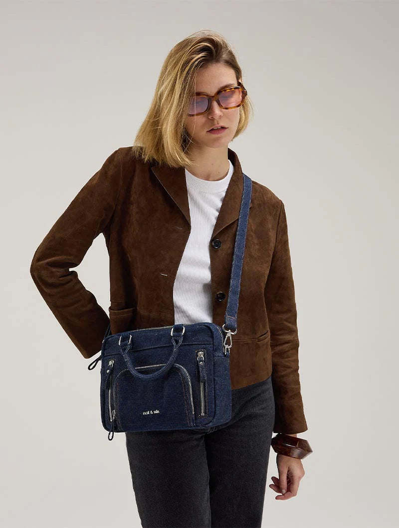 NAT & NIN - Cabas multipoches mini - MACY - Denim Brut