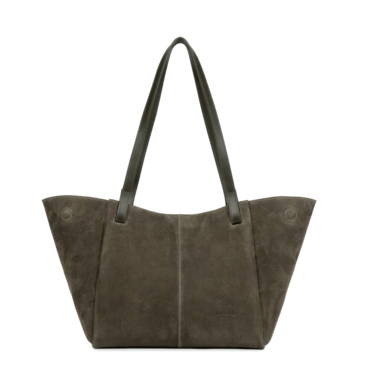 LANCASTER - Sac cabas porté épaule en cuir velours Khaki