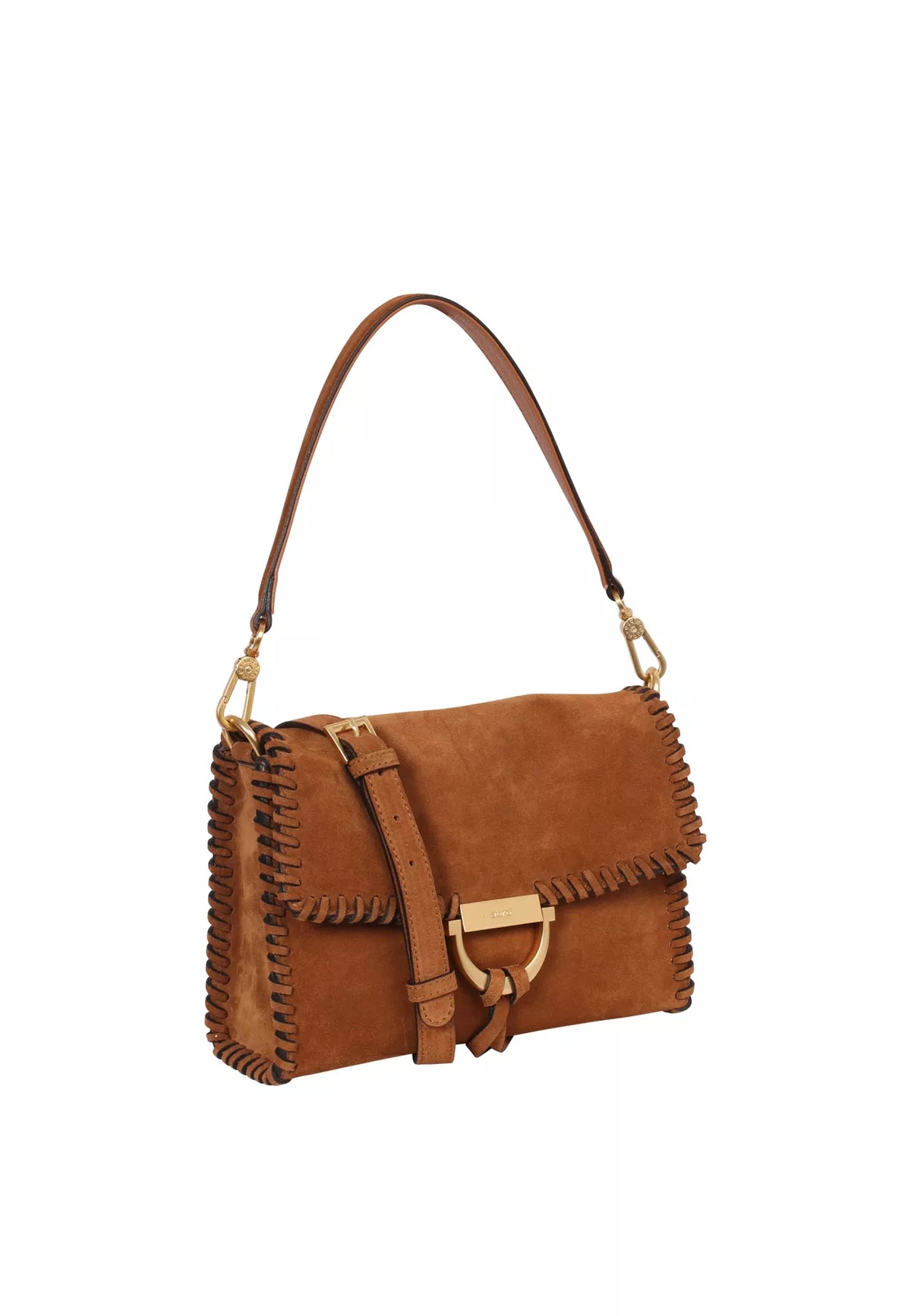 ABRO - Sac porté épaule en daim TEMI STITCH Cognac