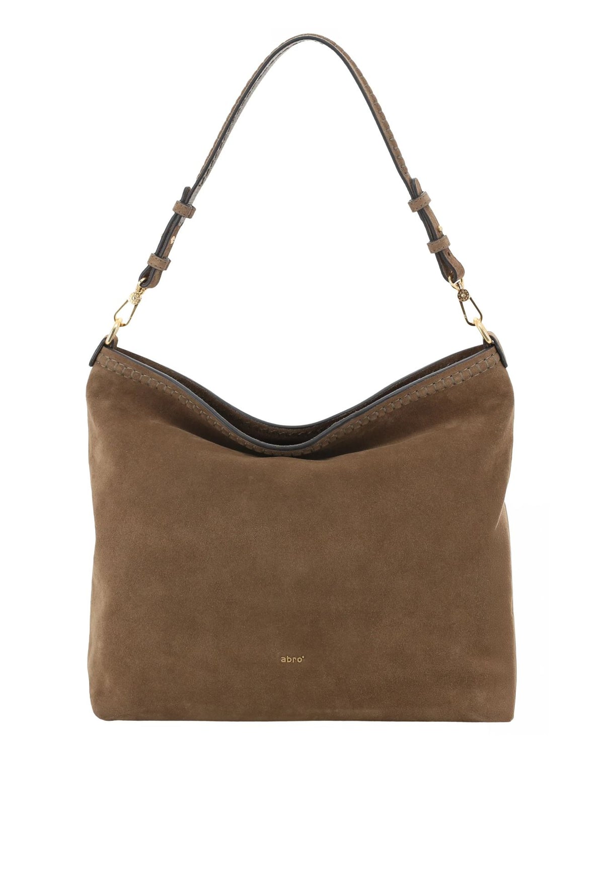 ABRO - Grand sac porté épaule en daim SIGNATURE Khaki