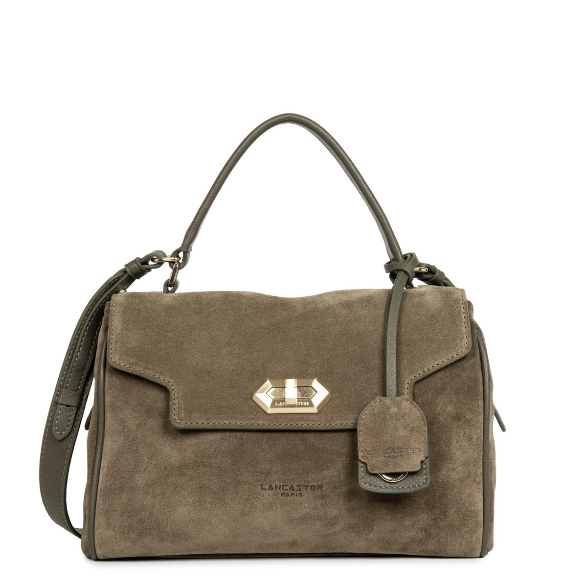 LANCASTER - Sac porté main cuir velours Suède Grace Khaki