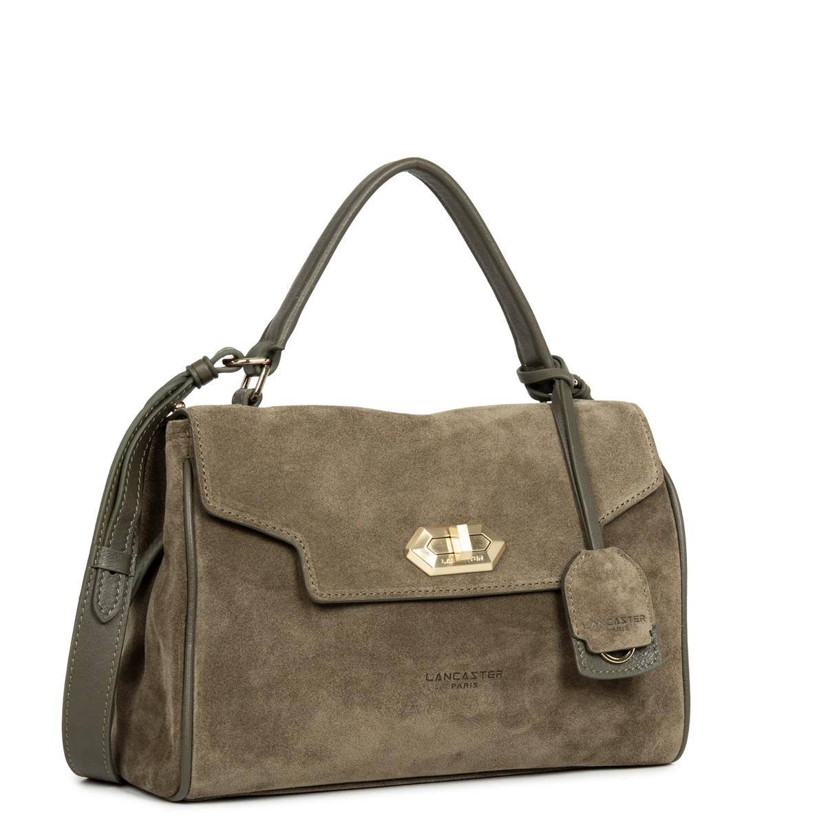 LANCASTER - Sac porté main cuir velours Suède Grace Khaki
