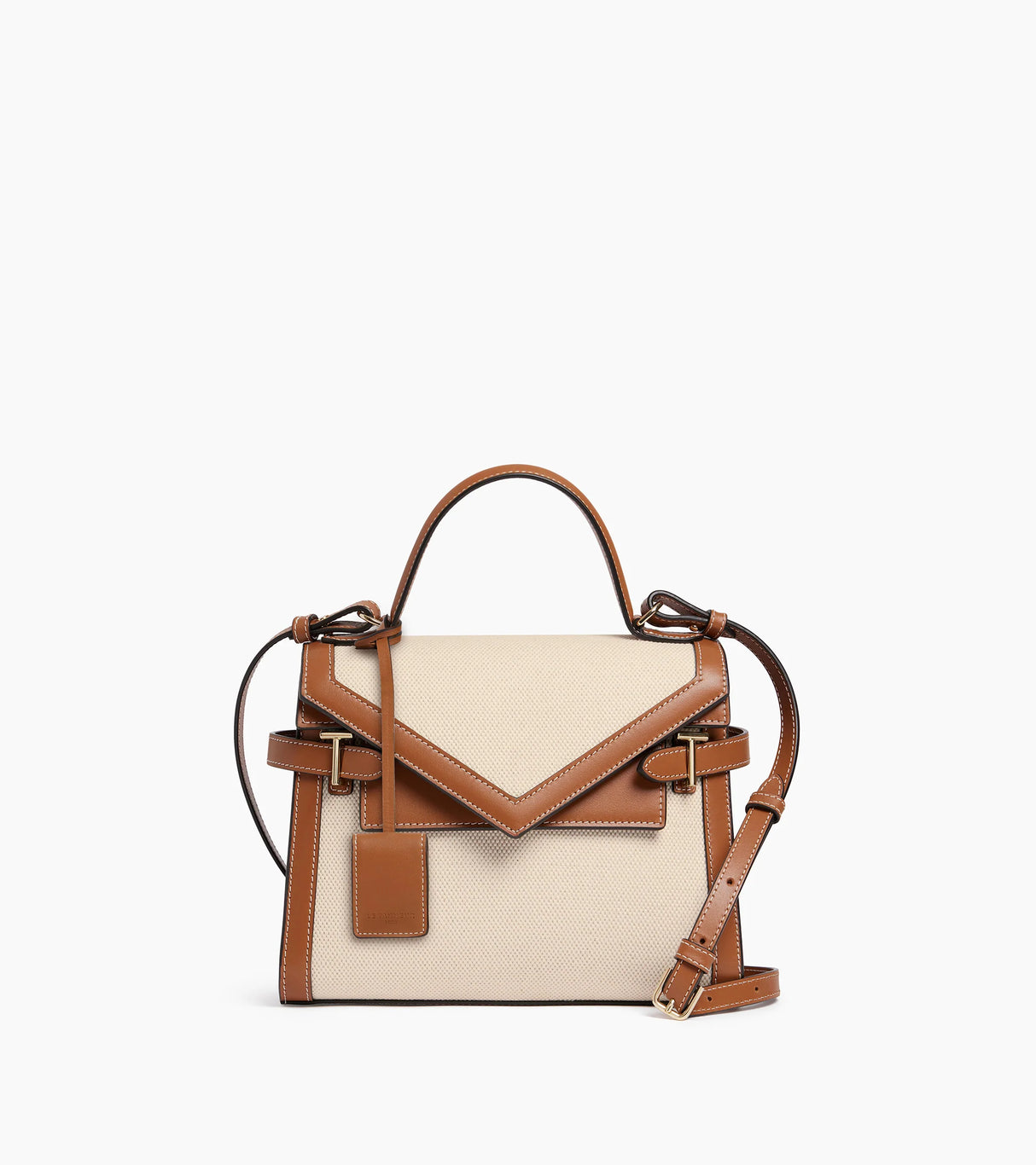 LE TANNEUR- Sac à main double rabat moyen modèle Emilie toile et cuir naturel Tan