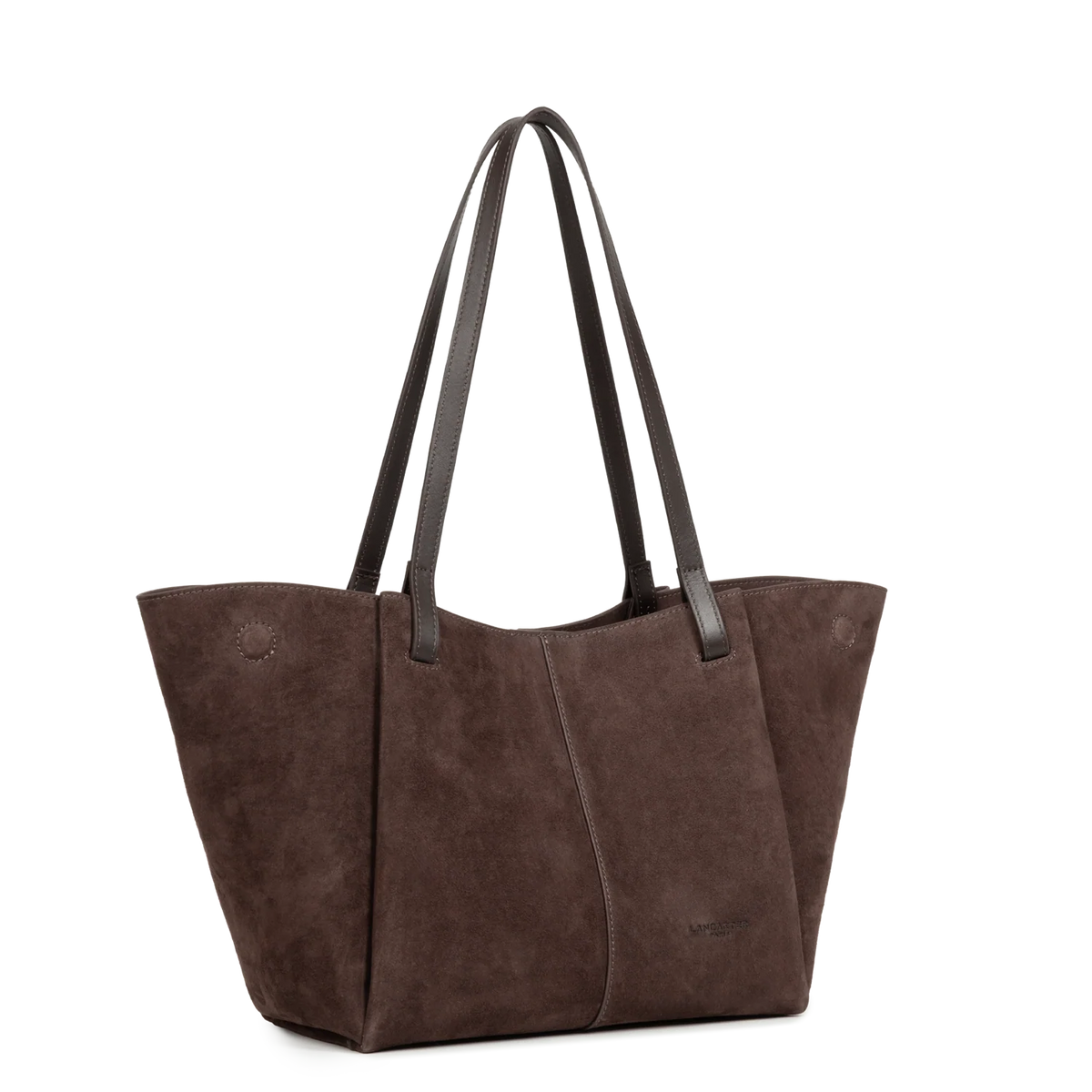 LANCASTER - Sac cabas porté épaule en cuir velours Marron