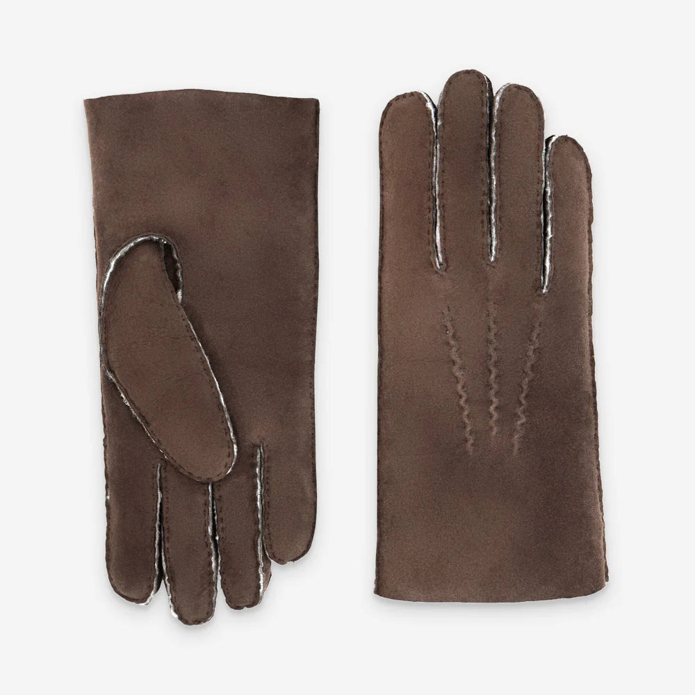 Glove Story - Gants Homme cuir - 100% Curly mouton - brun-choco