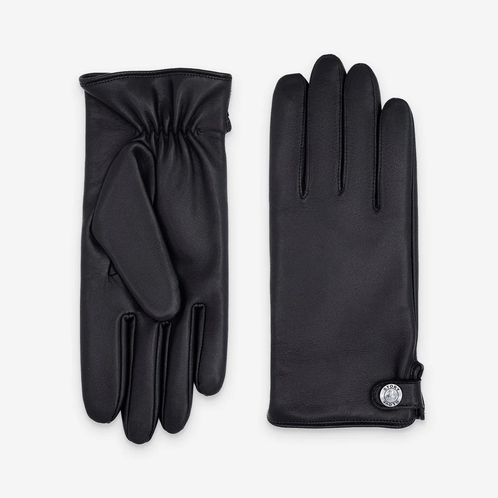 Glove Story - Gants cuir homme noir avec pression doublé cachemire