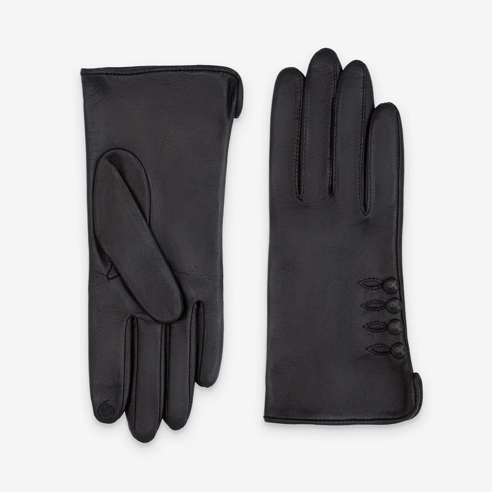 Glove Story - Gants femme cuir noir avec 3 boutons doublé soie