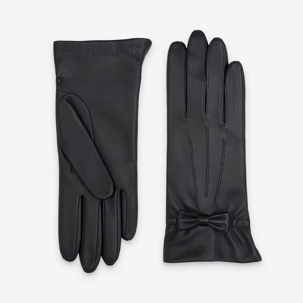 Glove Story - Gants femme cuir avec noeud doublé soie Noir