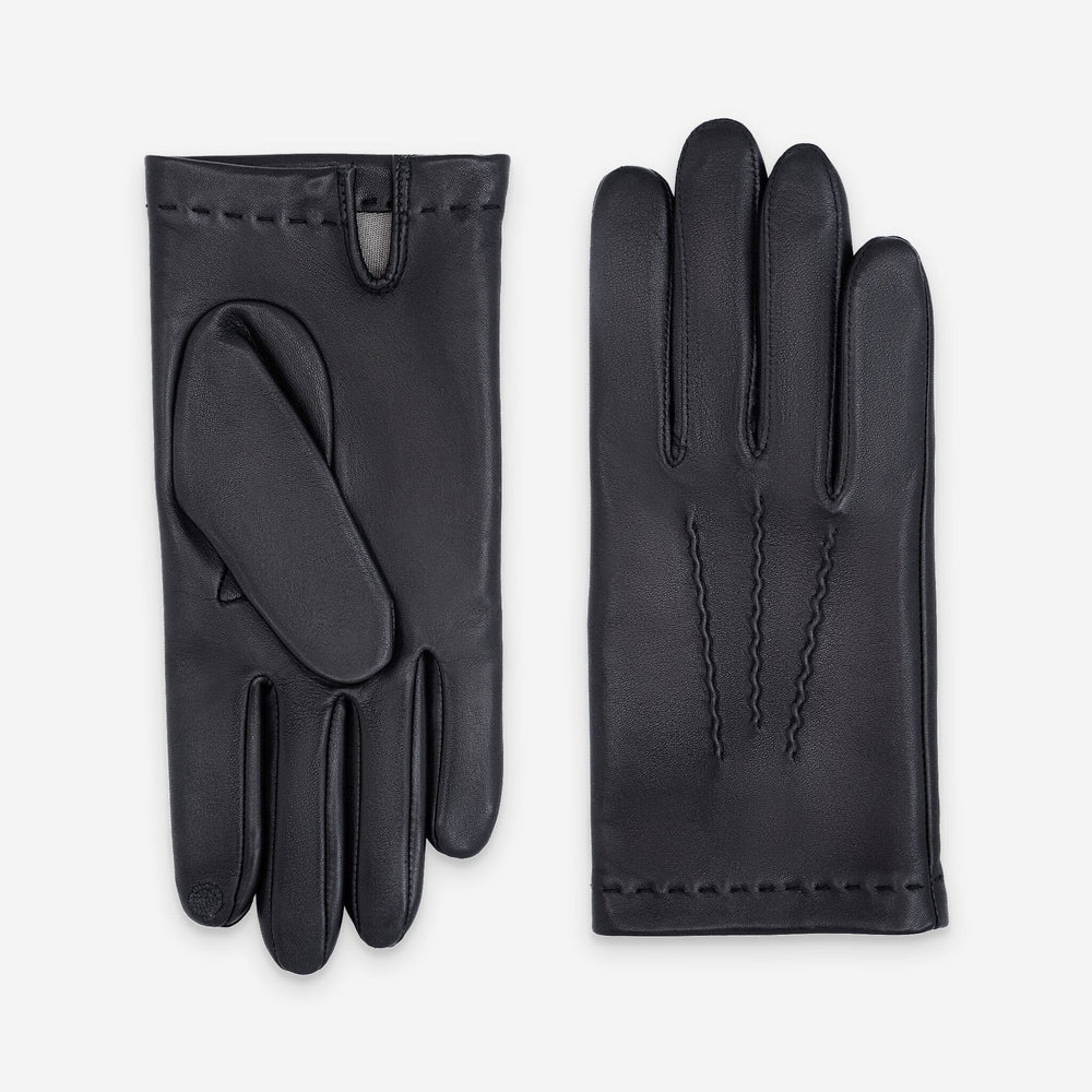 Glove Story - Gants cuir homme trois baguettes brun doublé soie
