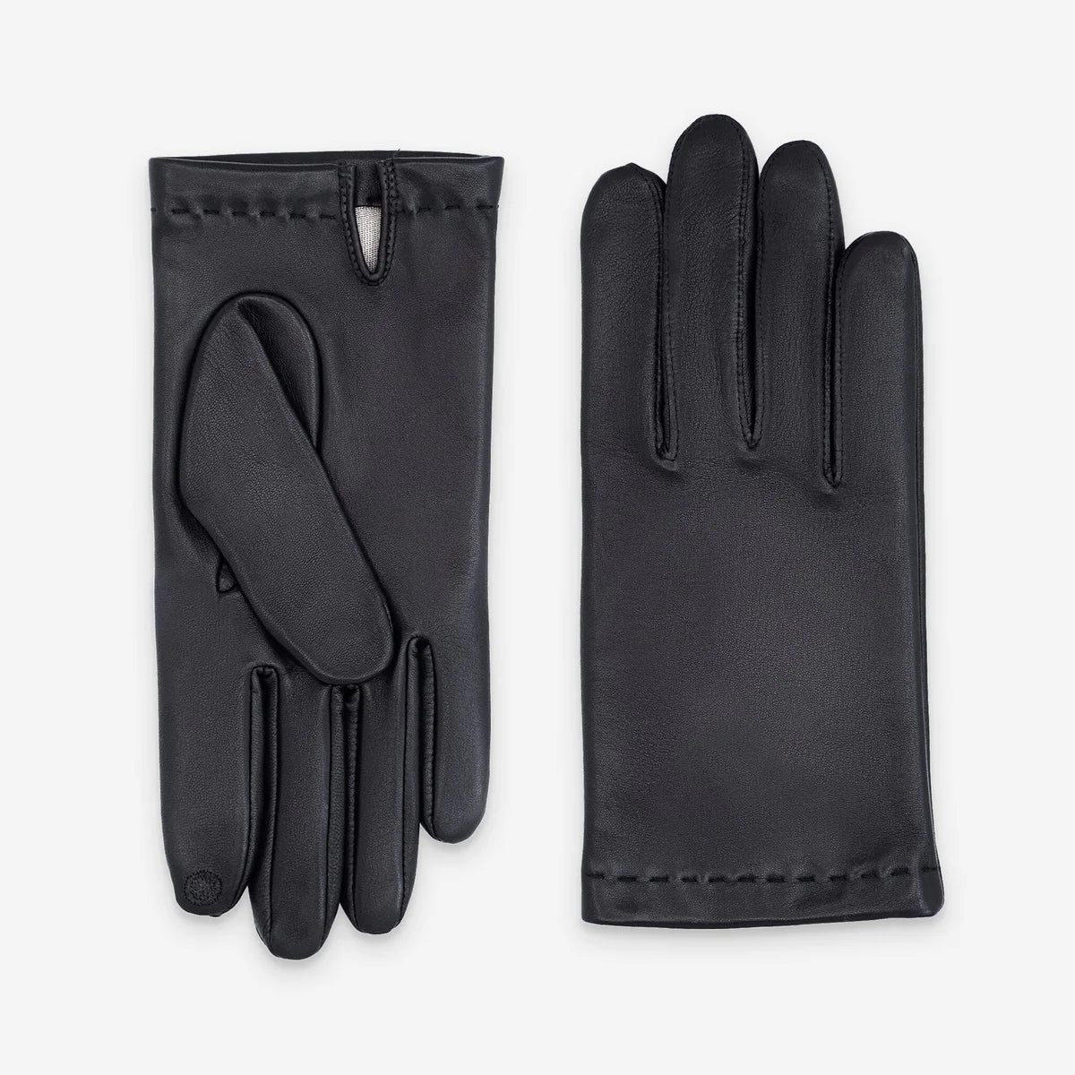 Glove Story - Gants cuir homme noir trois baguettes avec pression doublé soie