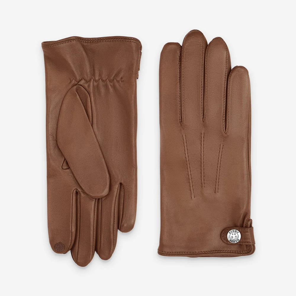 Glove Story - Gants cuir homme cork trois baguettes avec pression touche tactile doublé soie