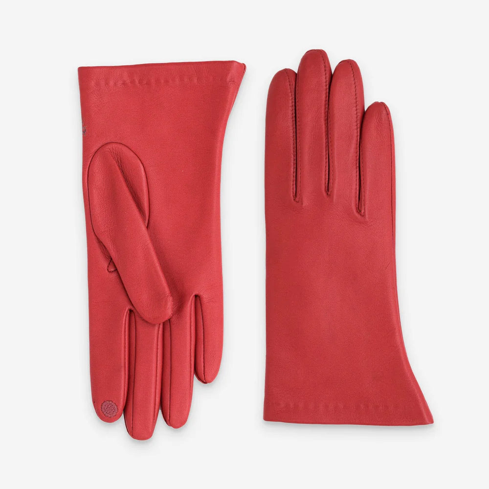 Glove Story - Gants cuir rouge vif touche tactile doublé soie