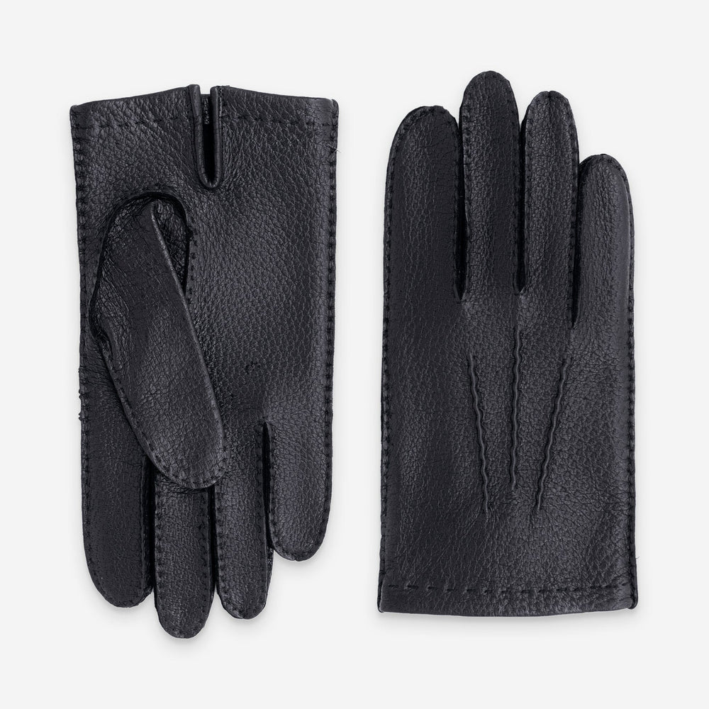 Glove Story - Gants cuir homme Pécari noir doublé soie