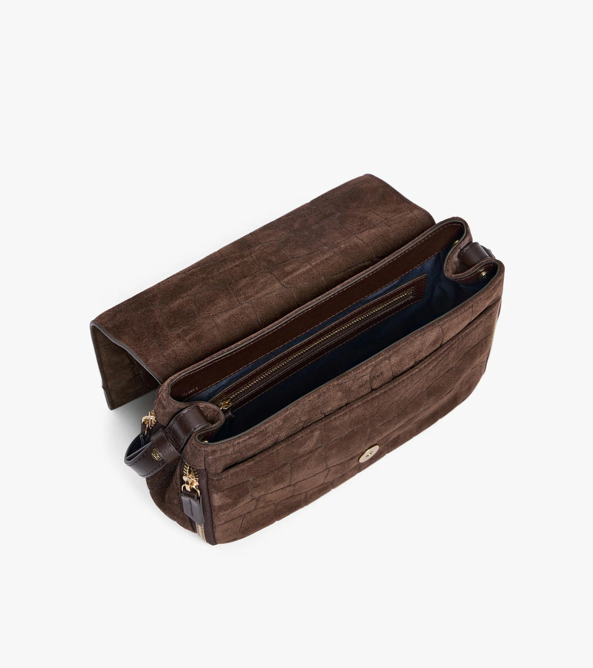 LE TANNEUR- Aurore Petit sac bandoulière en cuir refente de velours embossé crocodile