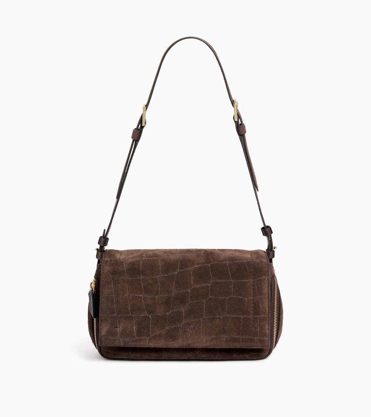 LE TANNEUR- Aurore Petit sac bandoulière en cuir refente de velours embossé crocodile