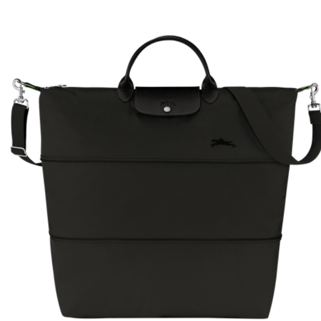 Sac de voyage extensible en toile et cuir LONGCHAMP gamme Le Pliage Green couleur noir