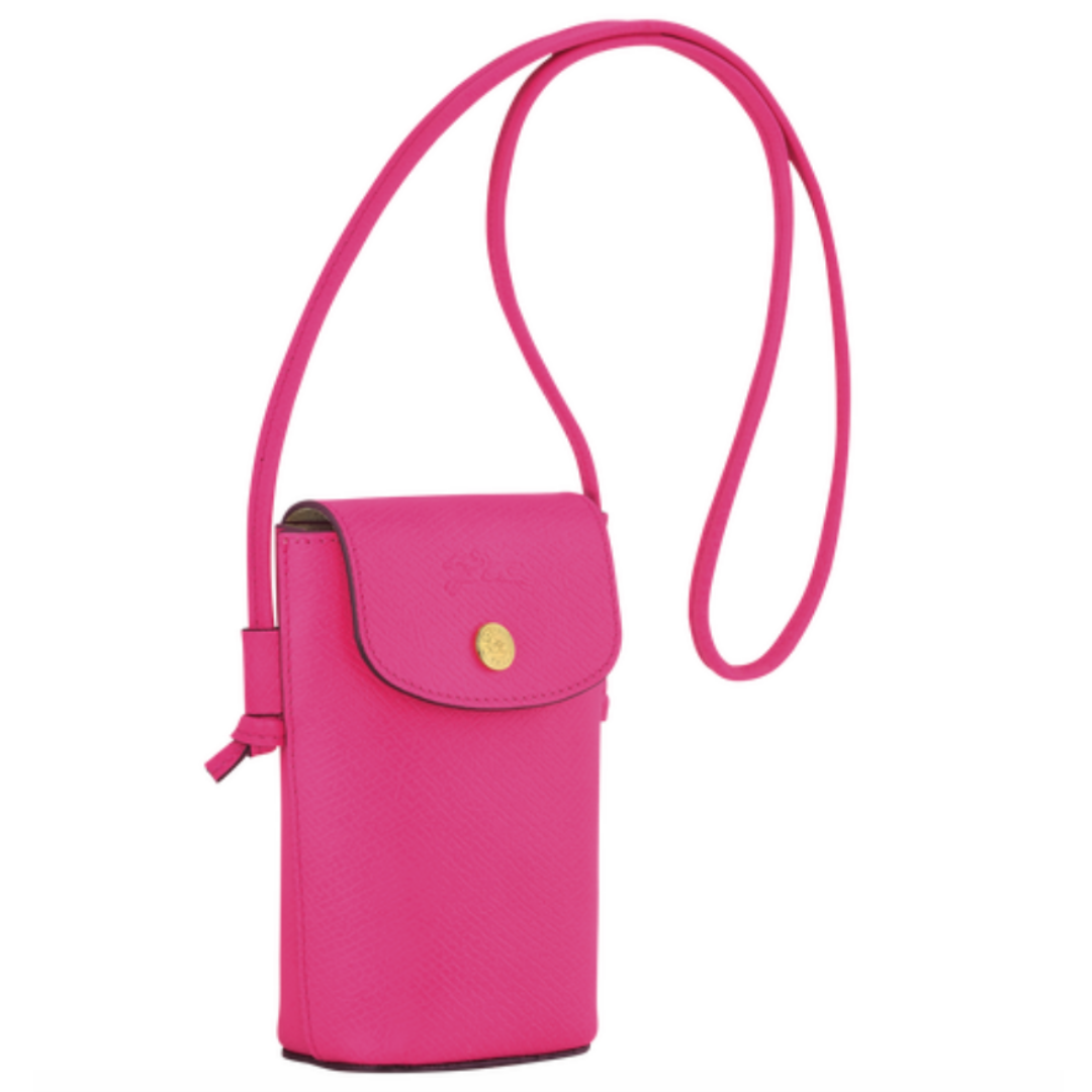 Etui pour téléphone avec cordon en cuir LONGCHAMP gamme Epure couleur rose fuchsia