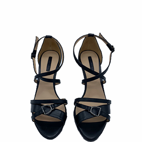 Sandales à talons en cuir noir Longchamp