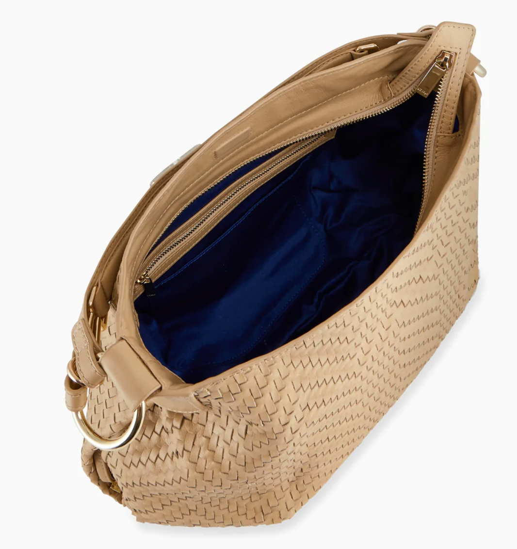 Sac hobo porté épaule en cuir tressé Le Tanneur gamme Vicky couleur sable