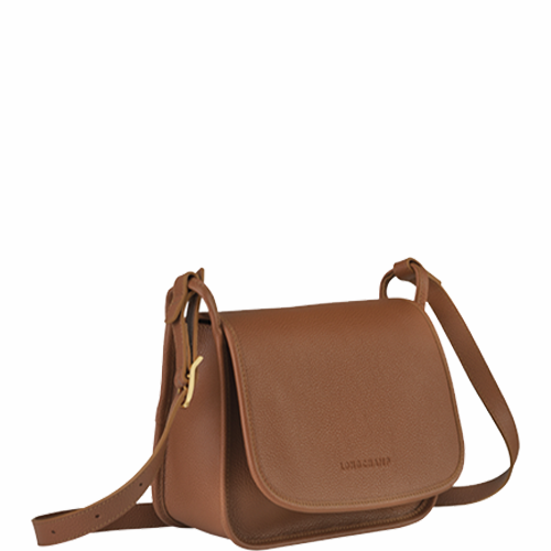 Sac à rabat porté travers en cuir LONGCHAMP gamme Le Foulonné couleur caramel
