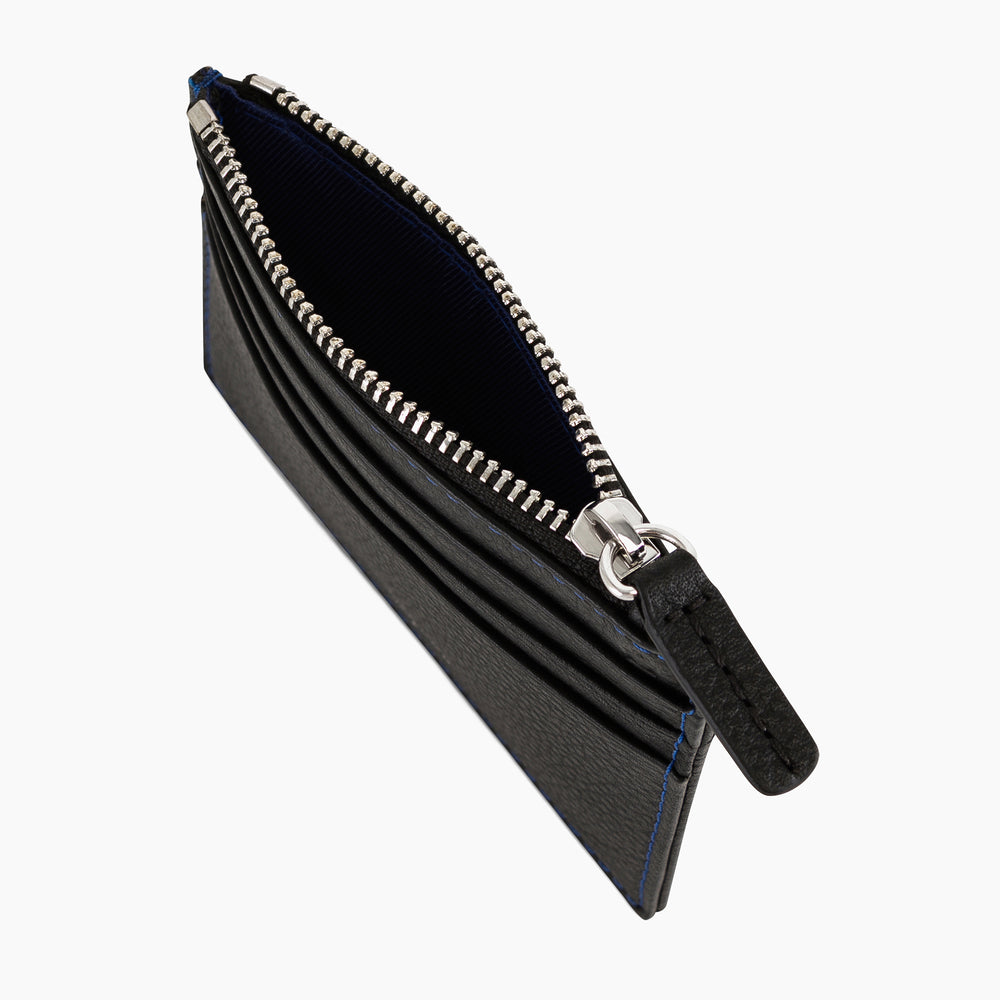 LE TANNEUR Porte cartes homme zippé modèle Charles en cuir grainé couleur noir –