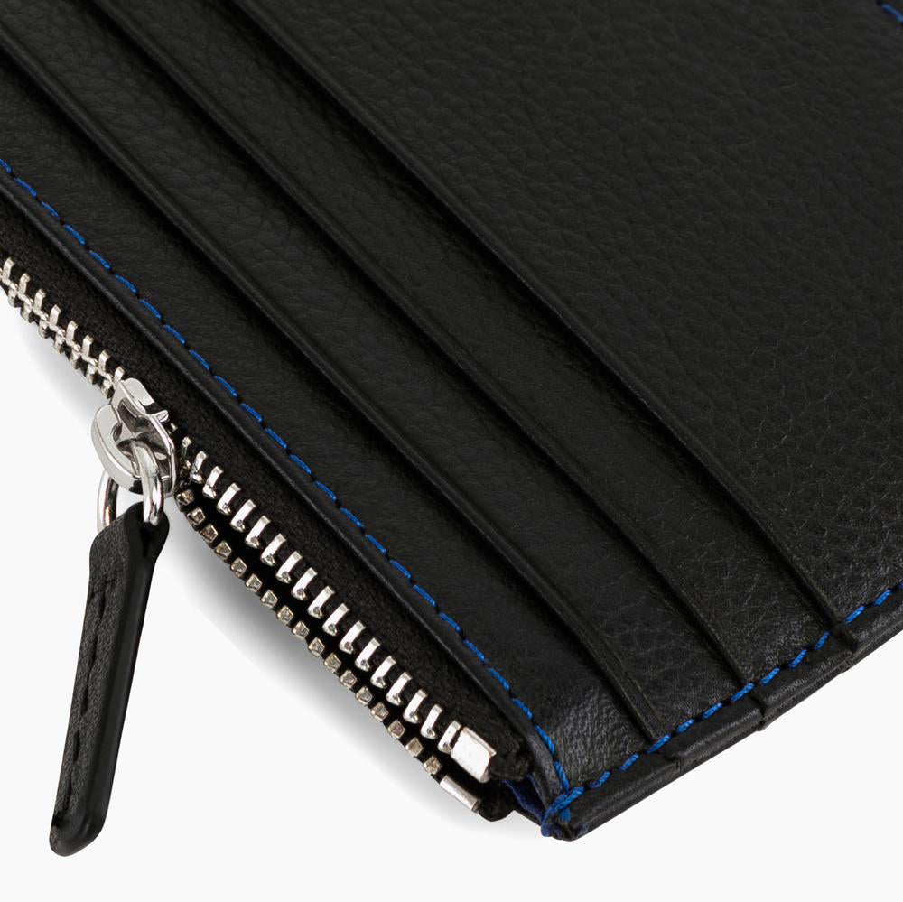 LE TANNEUR Porte cartes homme zippé modèle Charles en cuir grainé couleur noir –