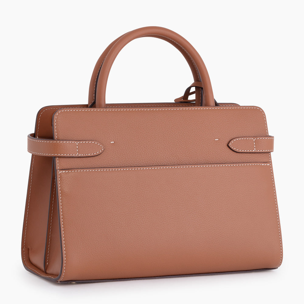 LE TANNEUR- Sac à main moyen modèle Emilie en cuir grainé marron tan