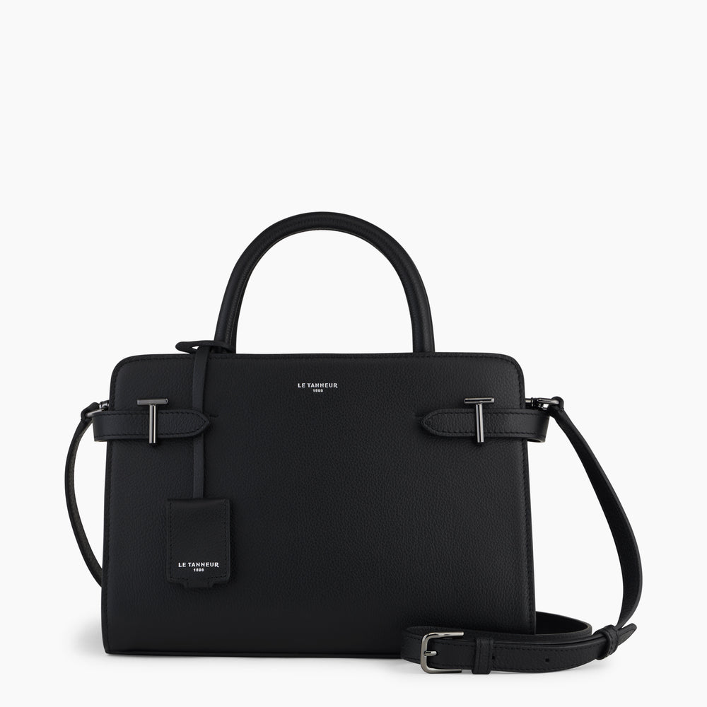 Sac à main moyen modèle Emilie en cuir grainé noir – LE TANNEUR