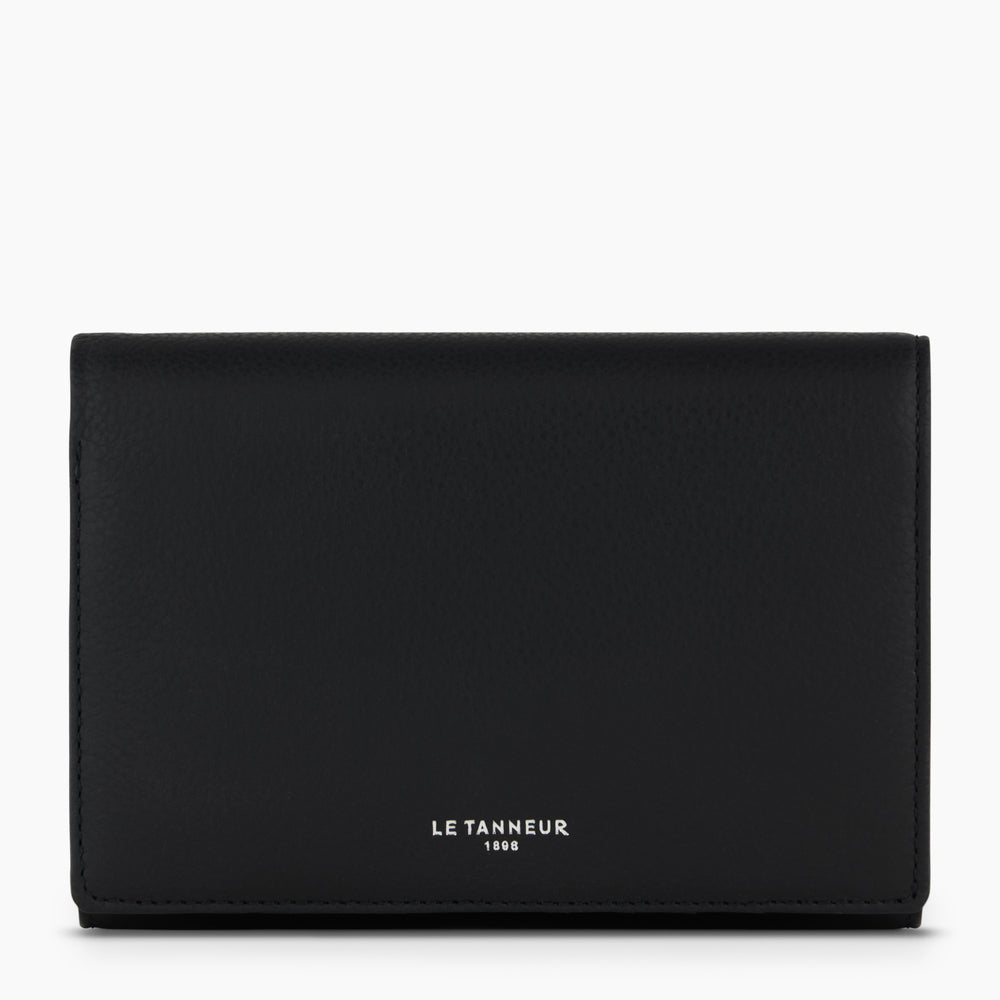 LE TANNEUR Portefeuille femme modèle Emilie en cuir grainé couleur noir