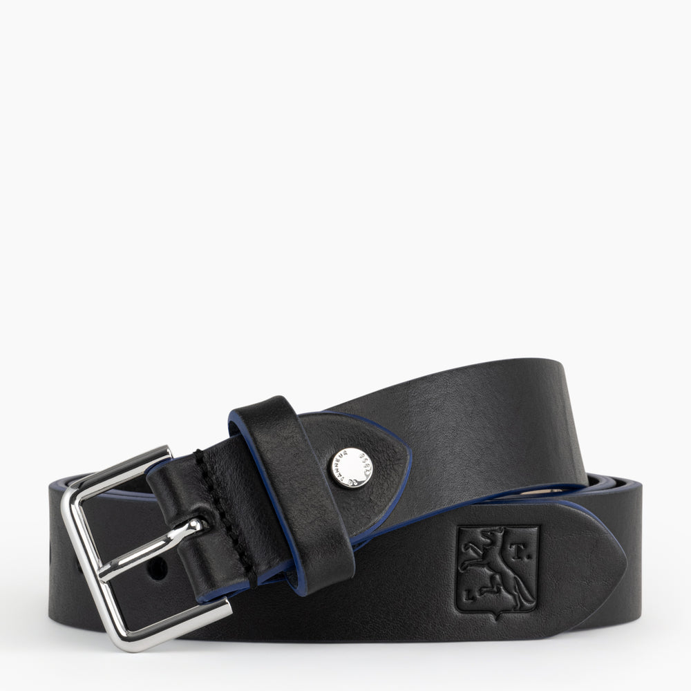 LE TANNEUR - Ceinture homme avec boucle carrée en cuir lisse Noir –