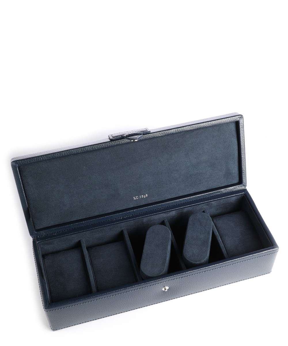 LE TANNEUR Boite à Montres en cuir grainé bleu marine