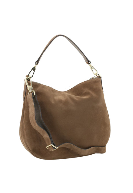 ABRO - Petit sac à main cuir velours JUNA Small Taupe