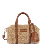 LANCASTER - Mini sac polochon femme effet moumoute Cognac