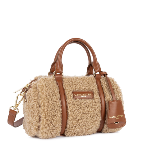LANCASTER - Mini sac polochon femme effet moumoute Cognac