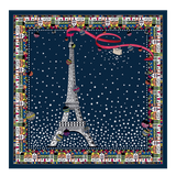 LONGCHAMP - Foulard soie Tour Eiffel Marine