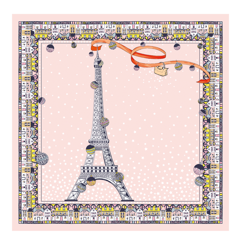 LONGCHAMP - Foulard soie Tour Eiffel - Nude