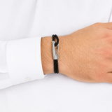 MONTBLANC Bracelet tressé Noir mousqueton insert blanc