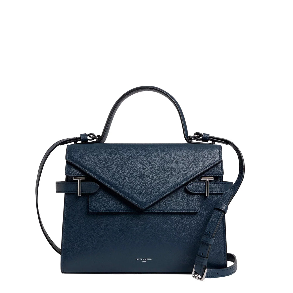 Sac à main moyen modèle Emilie en cuir grainé crépuscule – LE TANNEUR