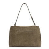 LANCASTER - Grand sac cabas porté épaule en cuir velours Suède Grace Khaki